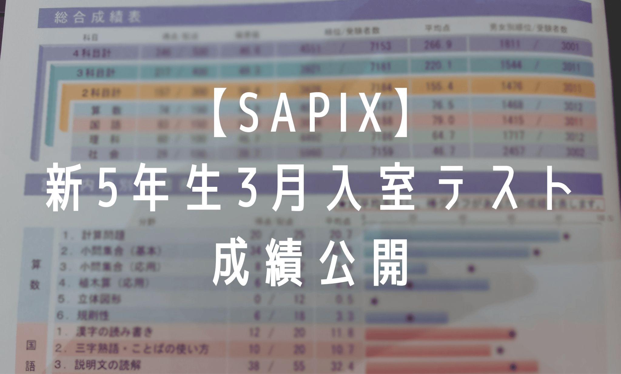 サピックス結果公開】新５年生３月入室テスト成績 | ワーママ受験協奏日記